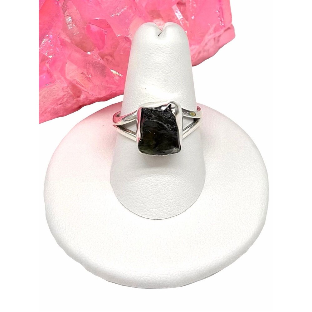 Moldavite Ring Size 8 Solid 925 Sterling Silver